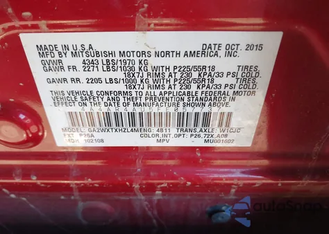 2015 Mitsubishi Outlander Sport Se from USA, damaged, VIN 4A4AR4AU5FE057737